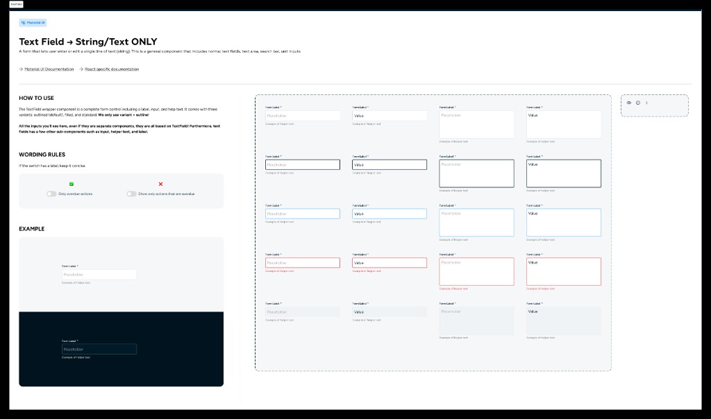Text field component — outlined inputs and helper text