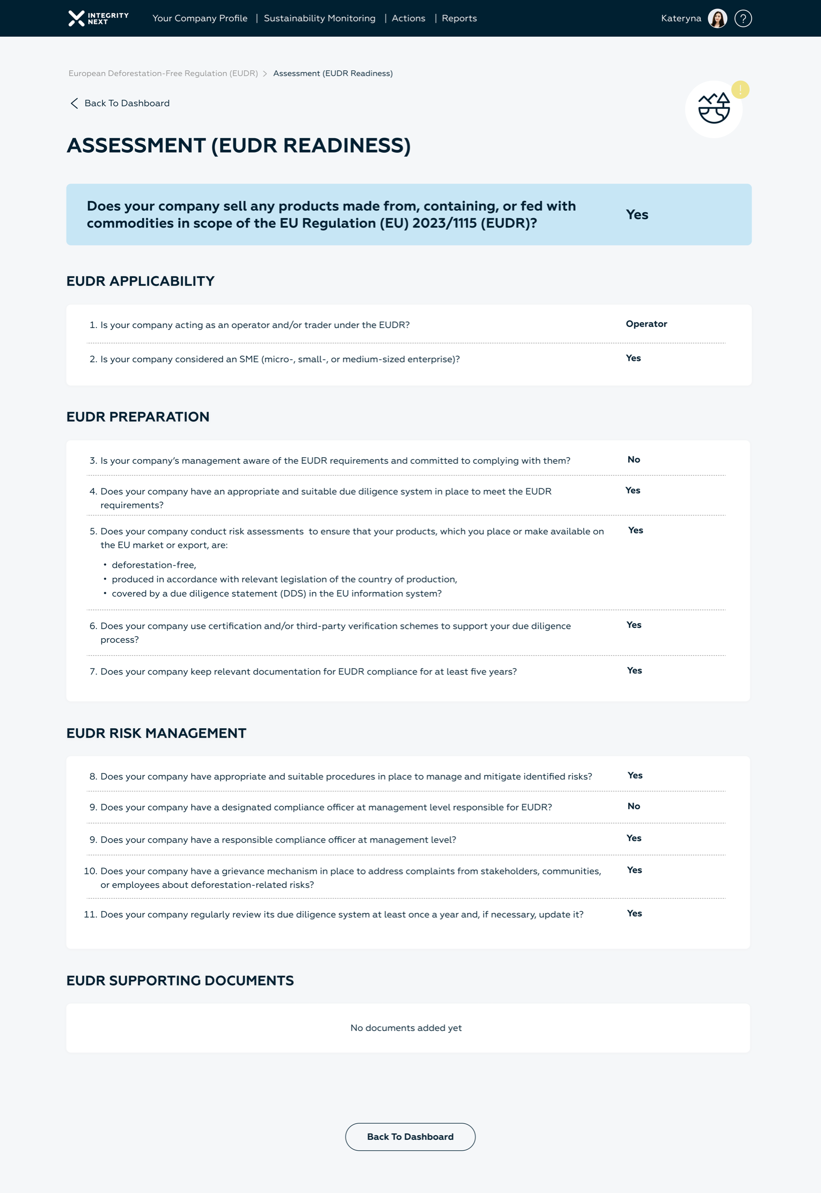 EUDR Readiness Assessment questionnaire